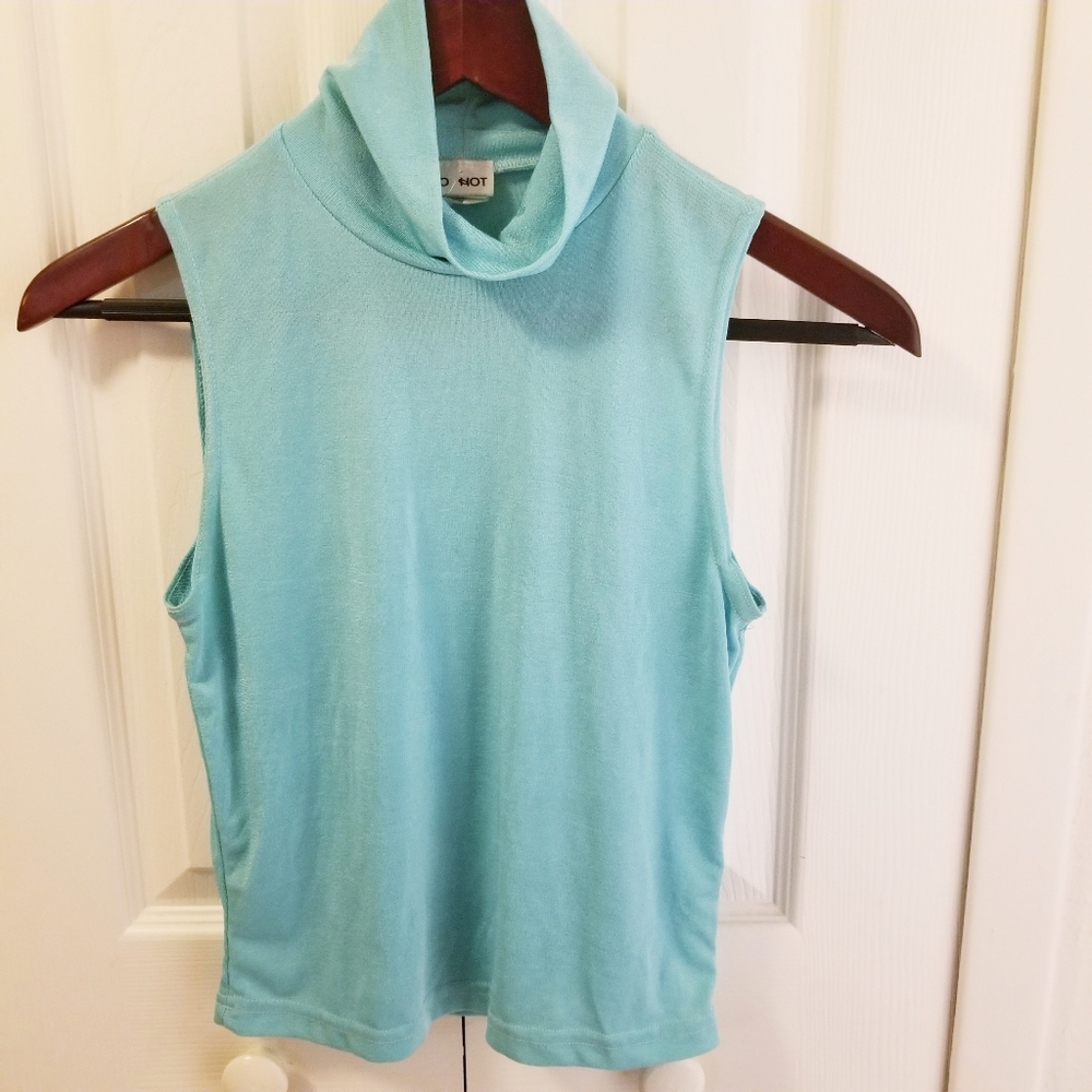 Icy Aqua Blue ,Shiimer ,Sleeveless Turtle Neck